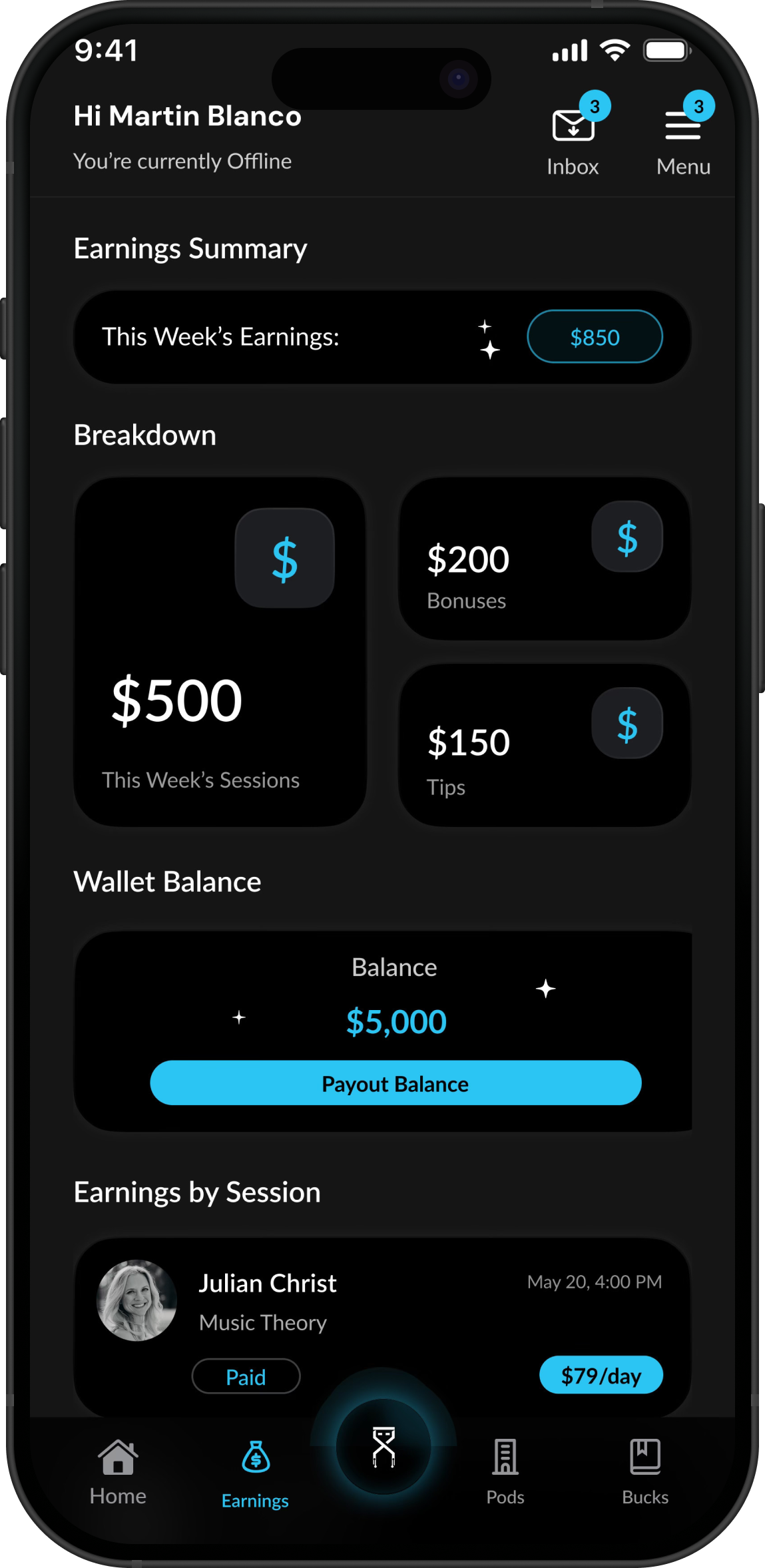 Mobile app interface